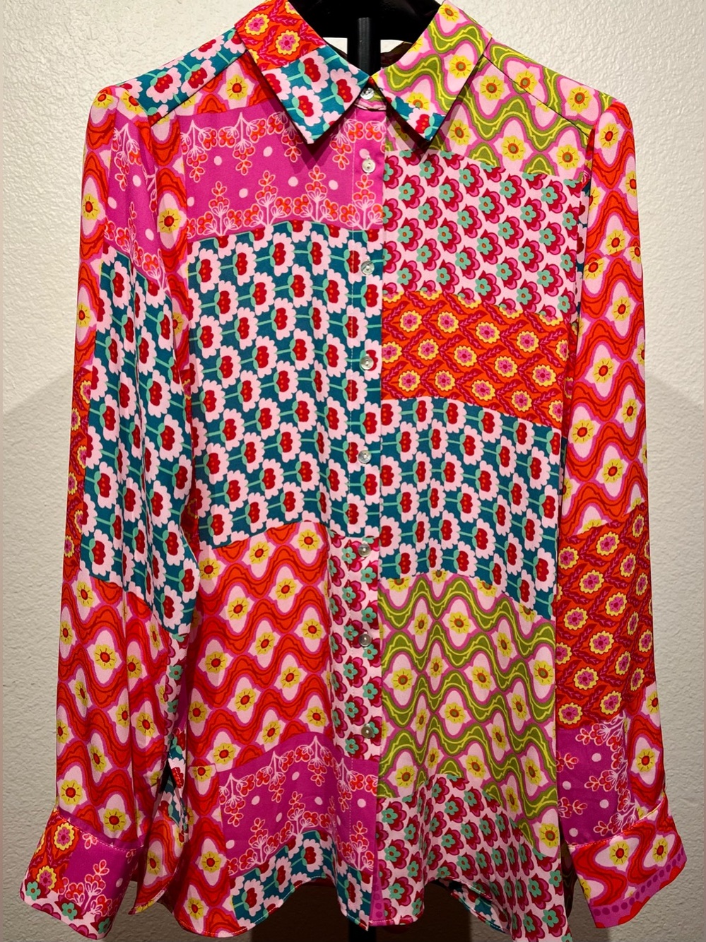 Rose & Olive Pink Multicolor Patchwork Blouse - Size M (Women’s)